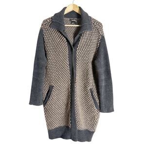 Antik Batik Chunky Knit Gray Tan Alpaca Wool Long Cardigan Sweater Size Medium